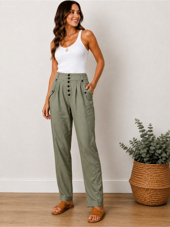 French Connection Pants - French Connection Olive Green High Rise Utility Pants - 10